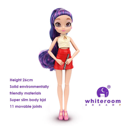 26cm BJD Doll for Girls – Purple Hair Fashion Princess with Big Eyes & Accessories Gift