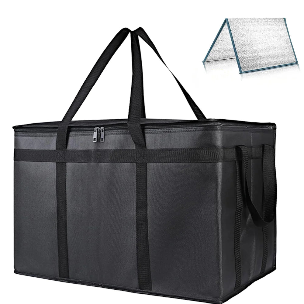 XXXL Large Capacity Insulated Pizza Delivery Bag Set with Removable Hard Bottom, 3-Layer Reusable Warming Carrier