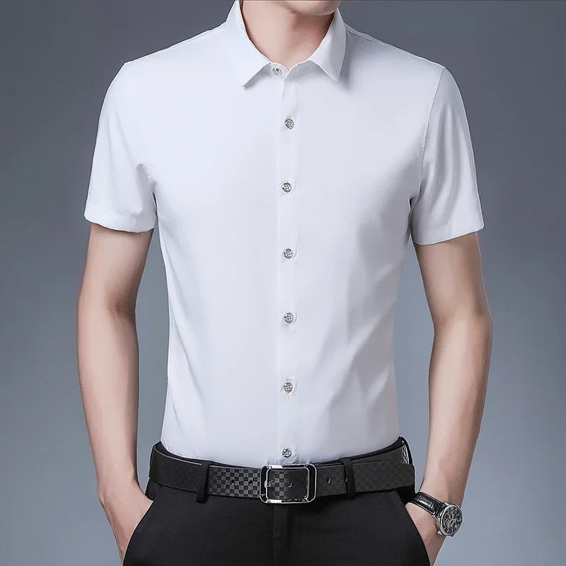 Men's Business Casual Short Sleeve Shirt - Solid Color Non-Iron Comfort Shirt