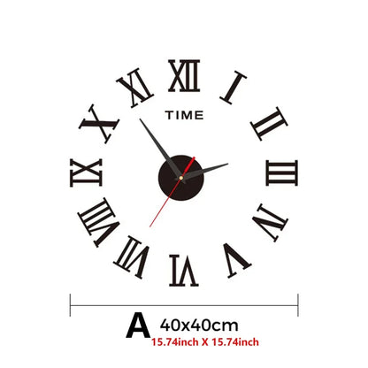 Large 3D DIY Silent Wall Clock — Simple Modern Punch-Free Wall Sticker in Black, Gold, or Silver