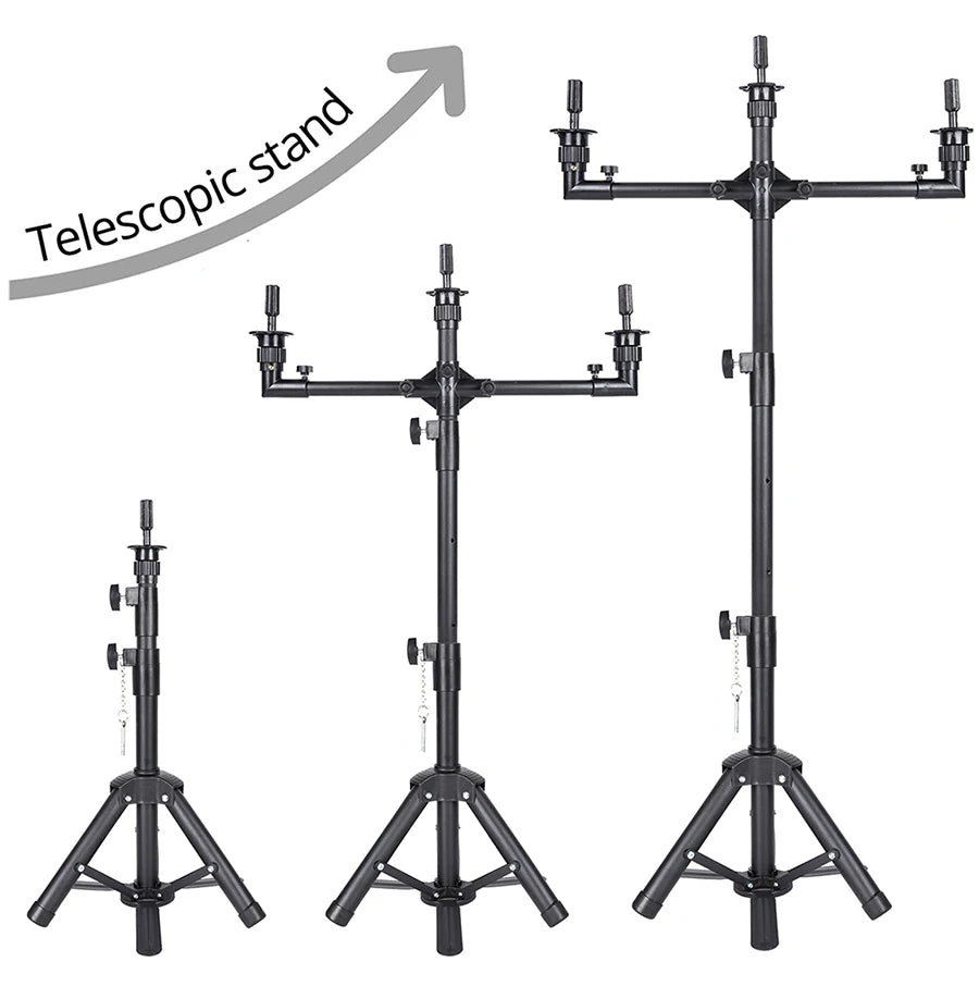 Multifunction Wig Stand — 3-Holder Tripod for Mannequin Heads, Training Dolls & Canvas Blocks