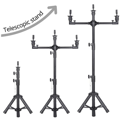 Multifunction Wig Stand — 3-Holder Tripod for Mannequin Heads, Training Dolls & Canvas Blocks