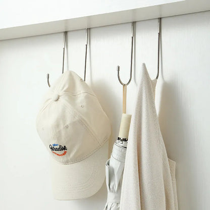 304 Stainless Steel S-Shape Double Hook: No-Punch Kitchen and Bathroom Cabinet Door Hanger for Coats and Towels Storage