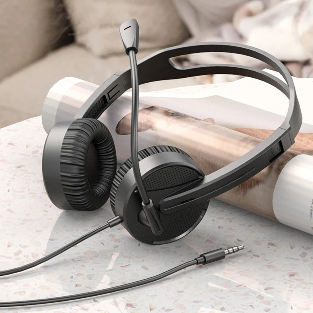 Lenovo Lecoo HT106 Wired Headset – 3.5mm Head-Mounted with Adjustable Mic for Calls, Online Teaching & Web Conferences