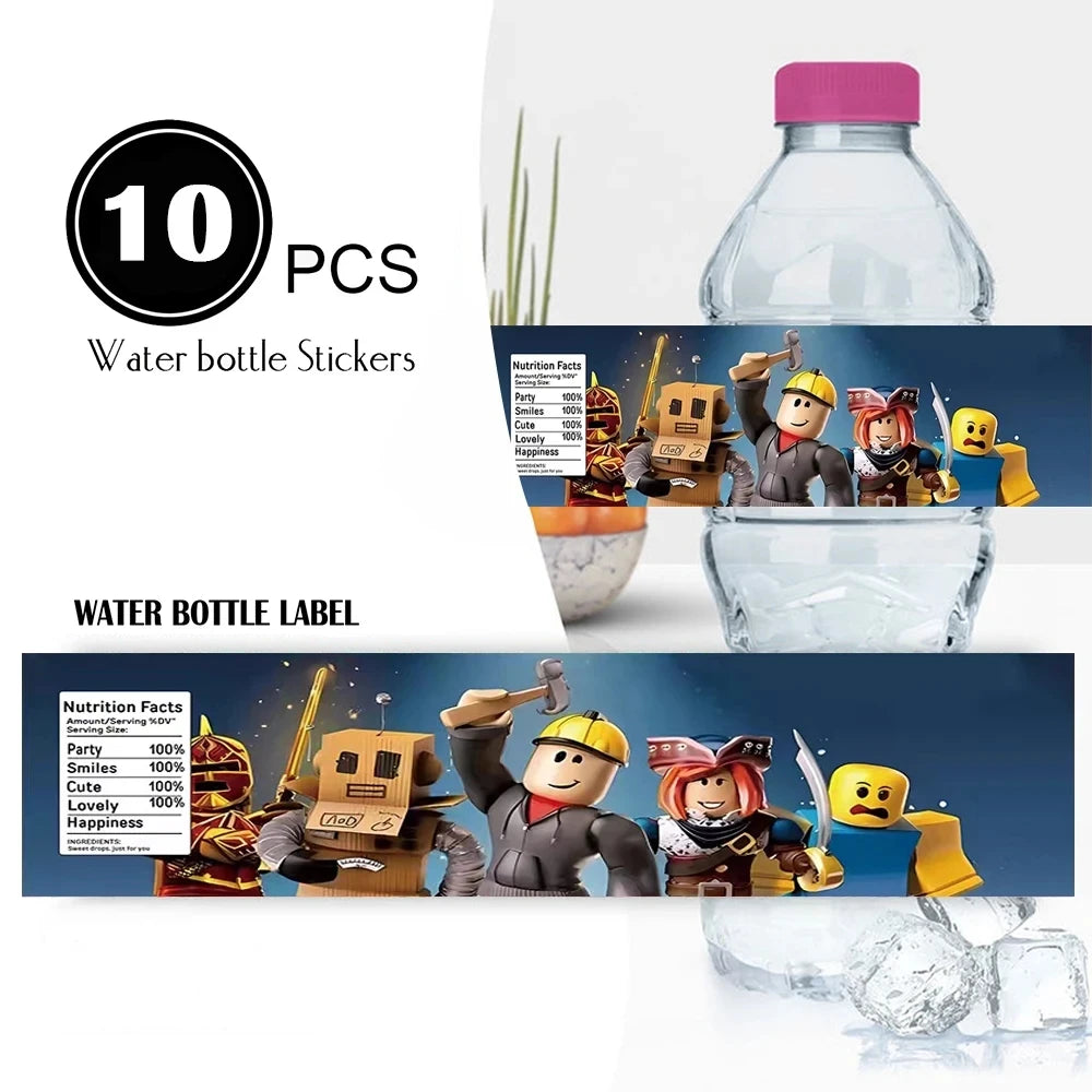10PCS Roblox Stickers — Water Bottle Labels & Party Decorations for Kids Birthday or Baby Shower