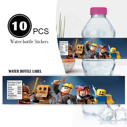 10PCS Roblox Stickers — Water Bottle Labels & Party Decorations for Kids Birthday or Baby Shower