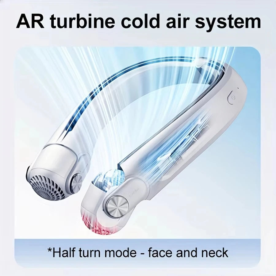 Portable USB Rechargeable Hanging Neck Fan – Adjustable Bladeless Turbofan Personal Cooler for Home, Dormitory & Outdoor Use