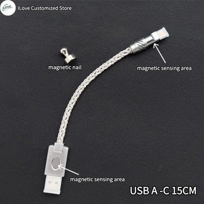 8K Gaming Keyboard USB-C Cable – Single-Crystal Copper Magnetic LED Cable for Esports Hubs and HMLAB Hubs