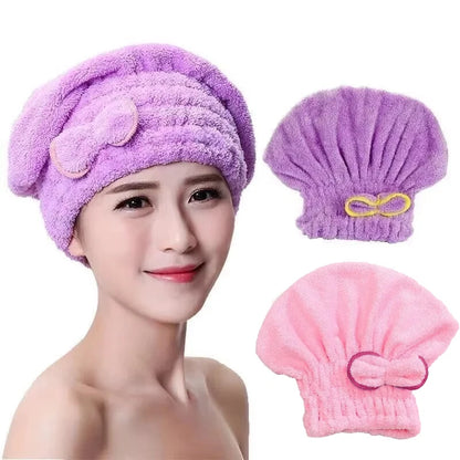 Microfibre Quick-Dry Hair Towel Wrap – Bowknot Bath Cap Bonnet for Women, Designer Bathroom Accessory