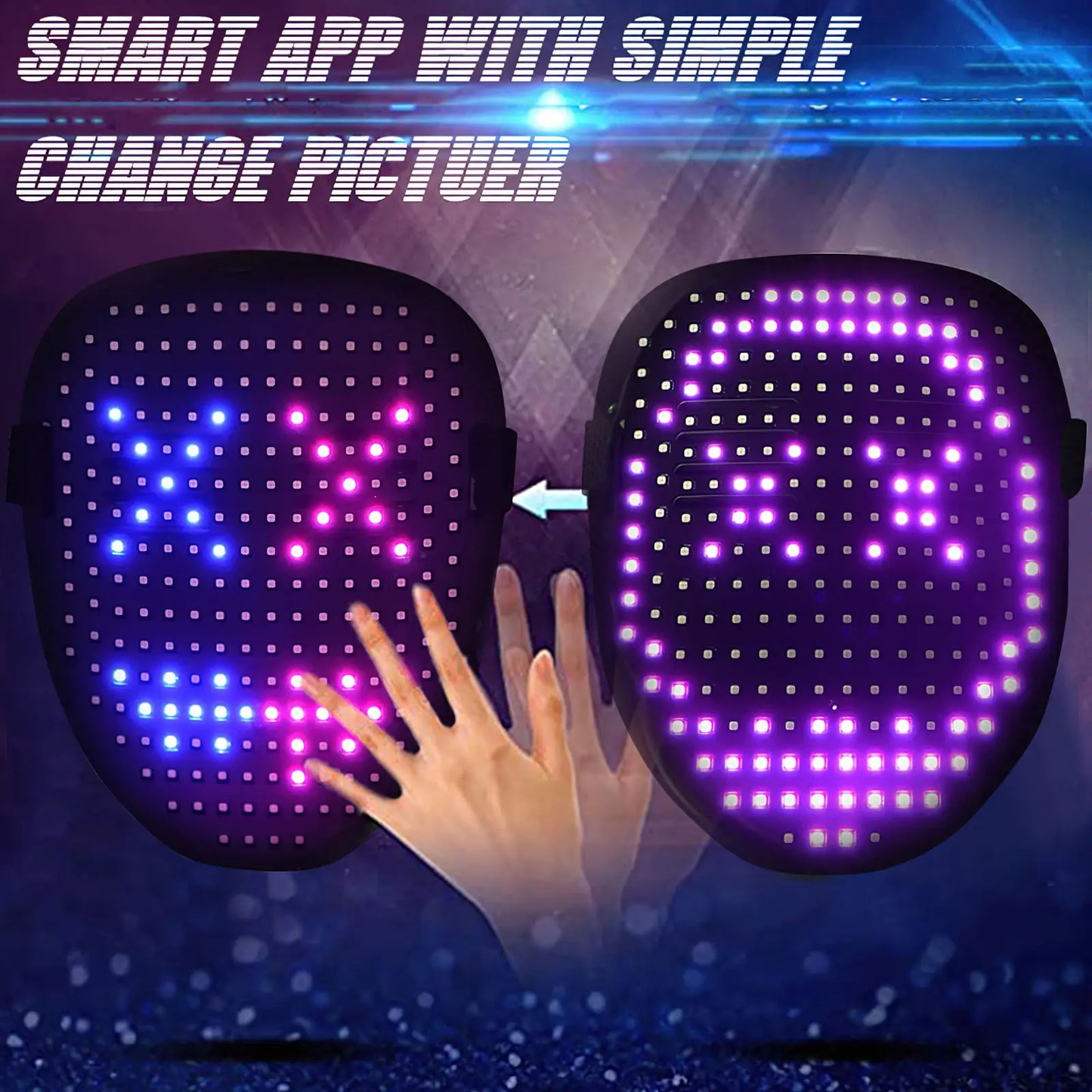 LED Mask with Gesture Sensing, Deformation, and Digital Glow - Perfect for Holiday, Christmas, Carnival, DJ Party, Makeup Ball, and More