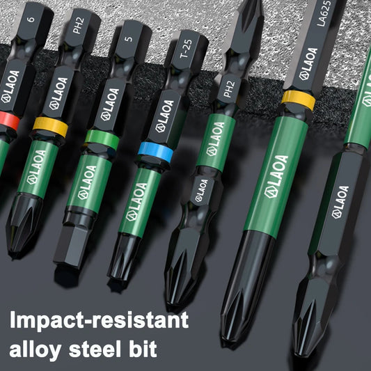 LAOA 2-Piece Alloy Steel Magnetic Impact Driver Bits - Impact-Resistant Cross & Hex Socket Bits