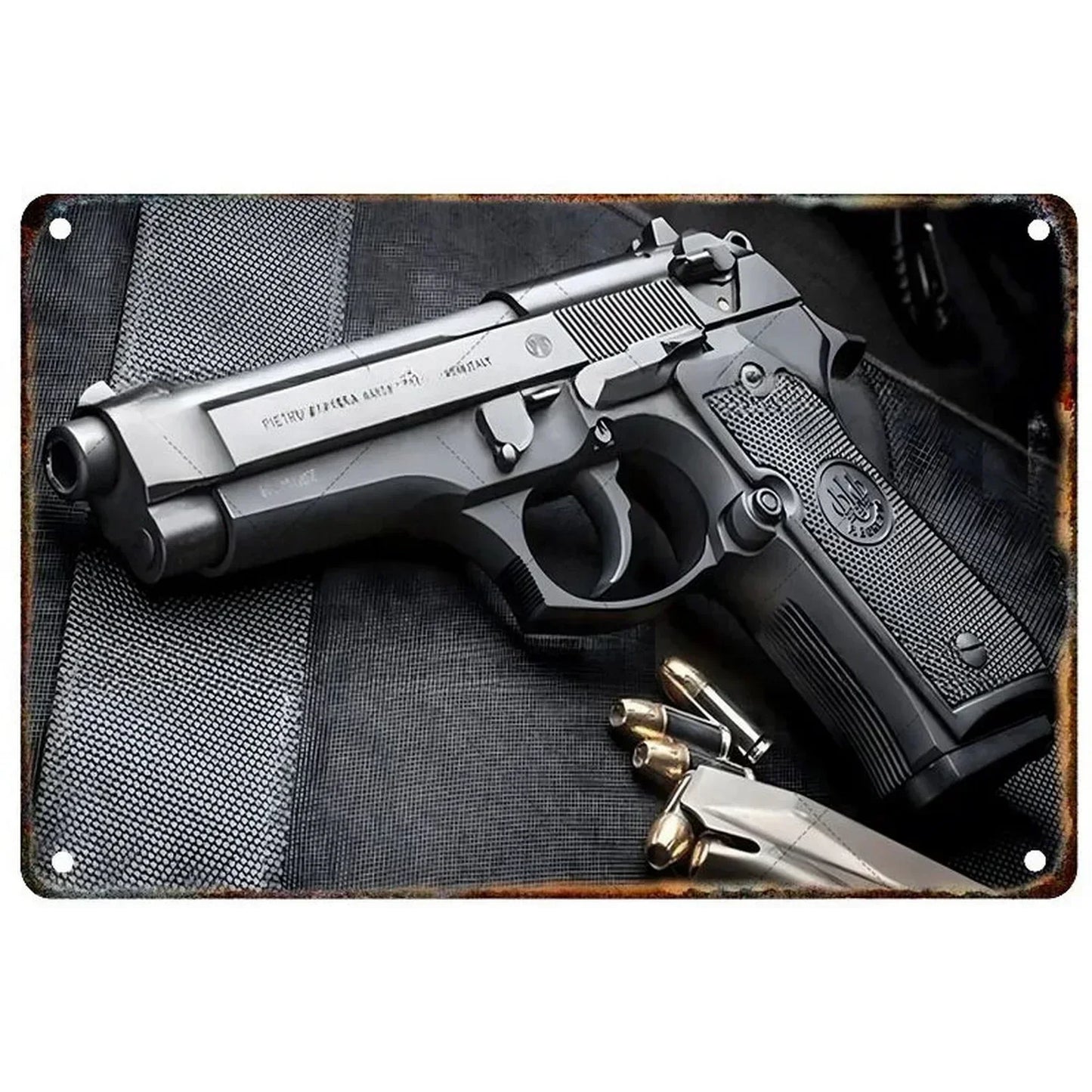 Pistol Metal Wall Sign - Military Style Decoration for Man Cave Home Cafe Bar Garden