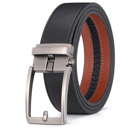 Men’s Luxury Leather Click Belt – Automatic Buckle Designer Waist Strap for Jeans (Blue, 3.5cm)