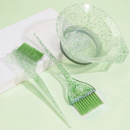 3pcs Hair Coloring Brush Set – Shiny Crystal Mixing Bowl & Easy-Clean Tinting Brushes for Salon & DIY Hairdressing