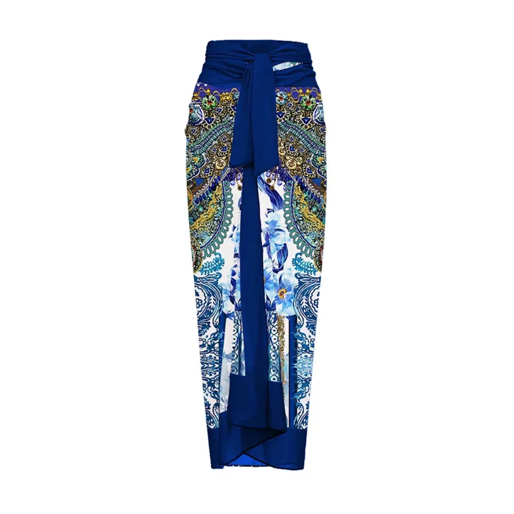 Blue One-Shoulder Ruffle Floral Monokini Swimsuit with Cover Up Sexy One Piece Beach Swimwear for Women Summer