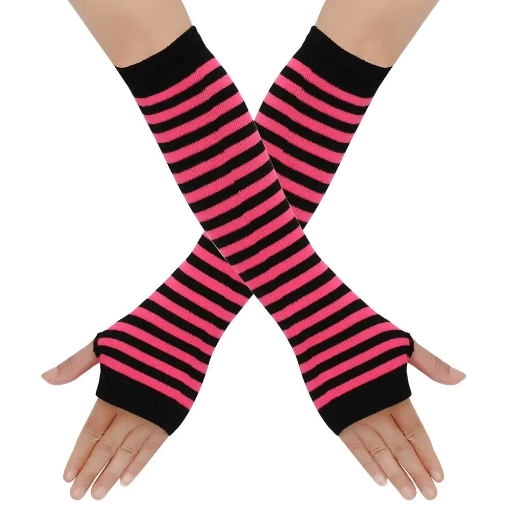 Warm Knitted Long Fingerless Gloves – Striped Elbow Mittens for Women, Fashion Christmas Gift