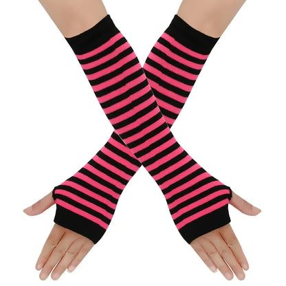 Warm Knitted Long Fingerless Gloves – Striped Elbow Mittens for Women, Fashion Christmas Gift