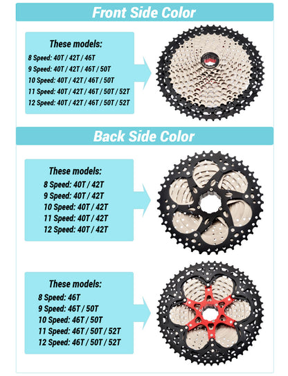 SUNSHINE Bicycle Cassette 8-12 Speed Freewheel - 32T to 52T Sprocket for Shimano/SRAM HG Flywheel