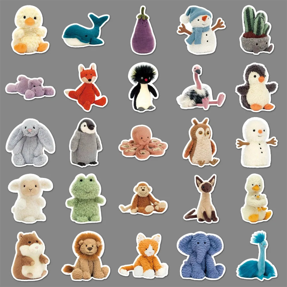 Cute Cartoon Plush Stickers - 10/51pcs Rabbit Bear Penguin Decals for Kids DIY Decor Guitar Car Bike Wall Art