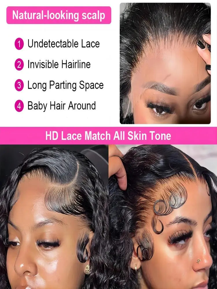 40-50 Inch Deep Wave Lace Front Wig – 13x6 & 13x4 Full Lace Frontal, 200% Remy Human Hair for Black Women