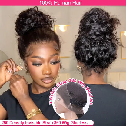250% Density 360 HD Full Lace Glueless Wig – 30 Inch Deep Water Wave Frontal Human Hair Wig
