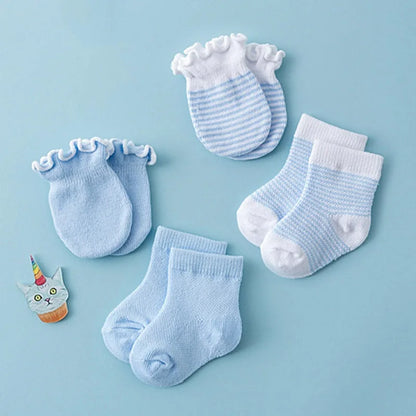4-Pair Baby Socks & Gloves Set – Solid Color, Soft Cotton, Elastic Infant Toddler Ruffle Mittens for Newborn Girls & Boys