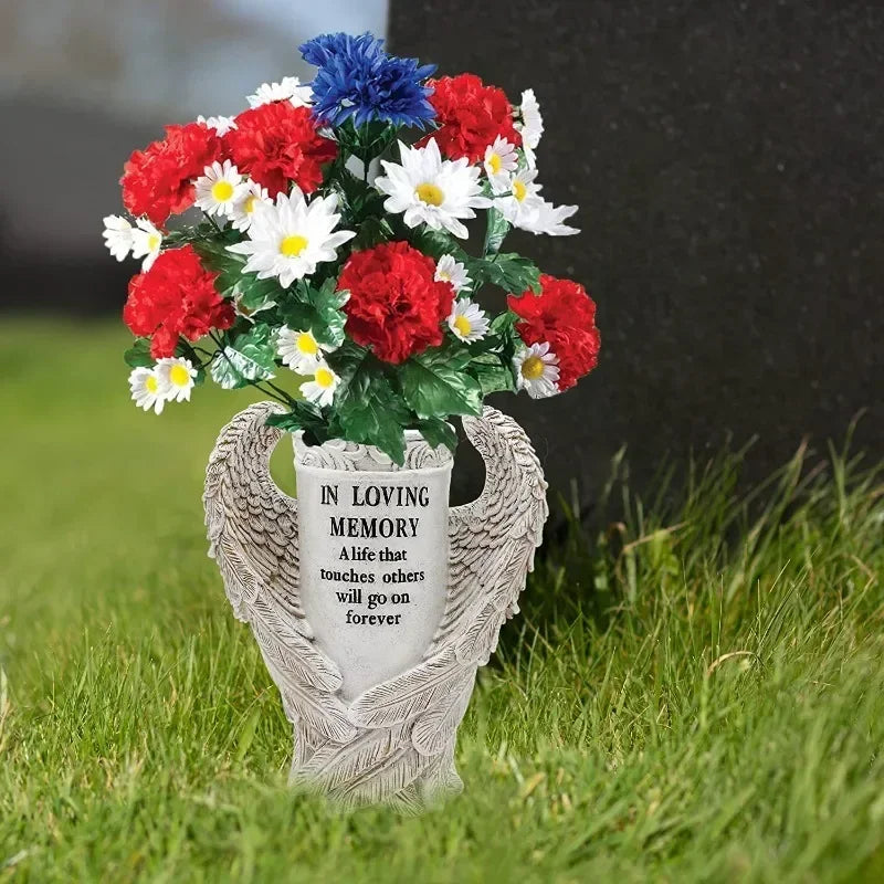 Angel Wings Memorial Figurine – Garden & Cemetery Decoration, Vase Statue, Beautiful Memorial Gift