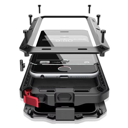 Heavy Armor Metal Rugged Case for iPhone 16/15/14/13/12/11 Pro Max/XR/XS/8 Plus – Shockproof Premium Cover with Gorilla Screen Protector