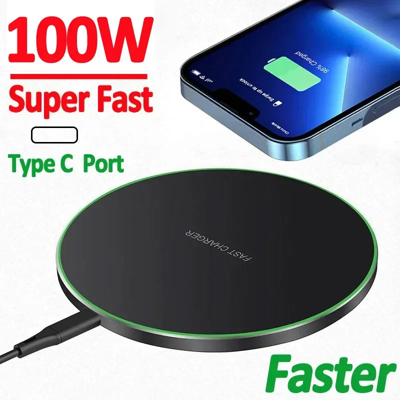 100W Fast Wireless Charger Pad - Charging Station for iPhone 15/14/13/12/X/8, Samsung Galaxy & Xiaomi