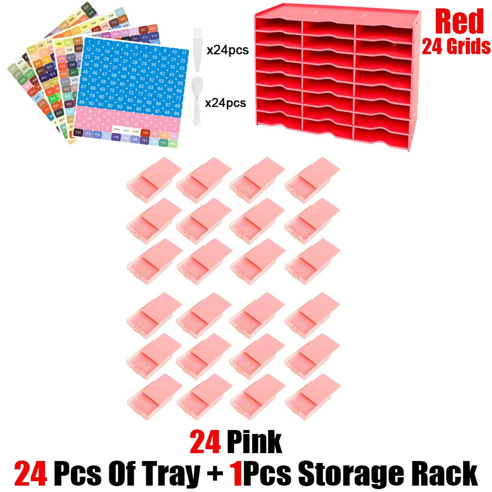 HOMFUN 5D Diamond Painting Tray Kit – 12/24/48 Slots with Storage Rack Organizer for Drill Plate Accessories