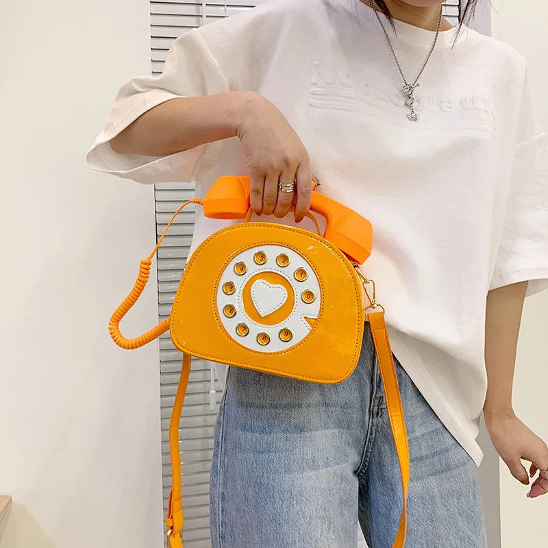 Women’s Creative Telephone-Shaped Crossbody Bag – Retro PU Leather Small Shoulder Handbag