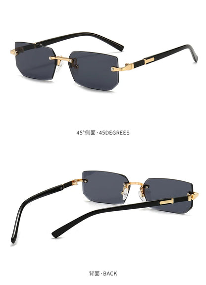Rimless Rectangle Sunglasses — Fashion Small Square Shades for Men & Women, Summer Travel Eyewear