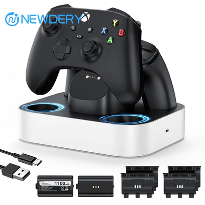 NEWDERY Xbox Controller Charging Station — Fast Charge Dock for Xbox One, Series X & S with 2×1100mAh Battery Packs