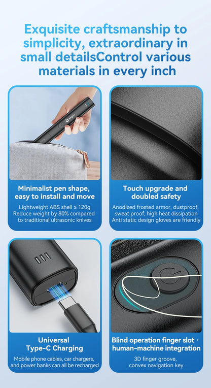 Awgem 40KHz Handheld Ultrasonic Cutter — DIY Electric Carving Tool for Plastic, Resin, 3D Printing & Textile Cutting