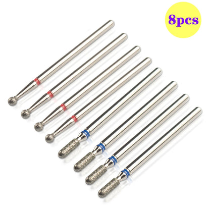 8pcs Diamond Nail Drill Bit Set - Rotary Electric Milling Cutters for Pedicure, Manicure, Cuticle Burr & Nail Tools Accessories