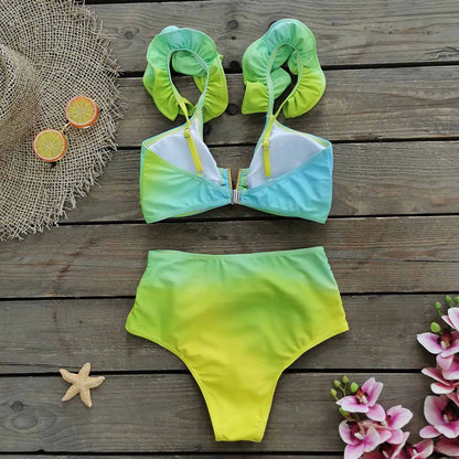 Sporlike V-Neck Ruffled Bikini Set – High Waist Sexy Printed Two-Piece Swimsuit for Women 2025