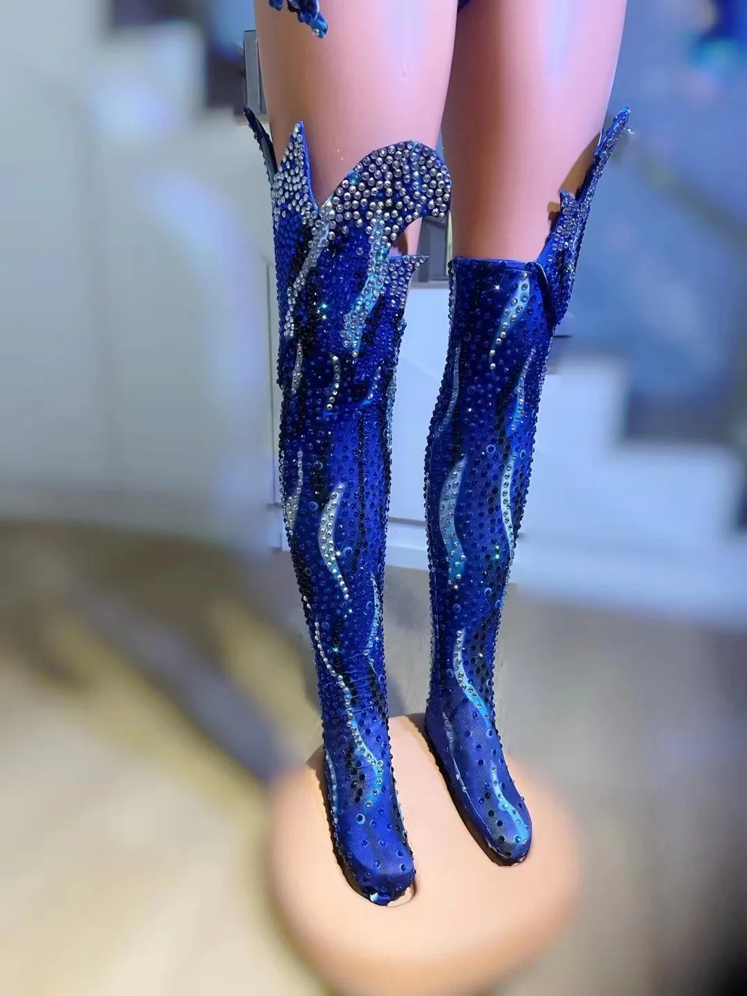 Sparkly Rhinestone Dance Performance Set - Bodysuit, Gloves & Hat Stage Costume