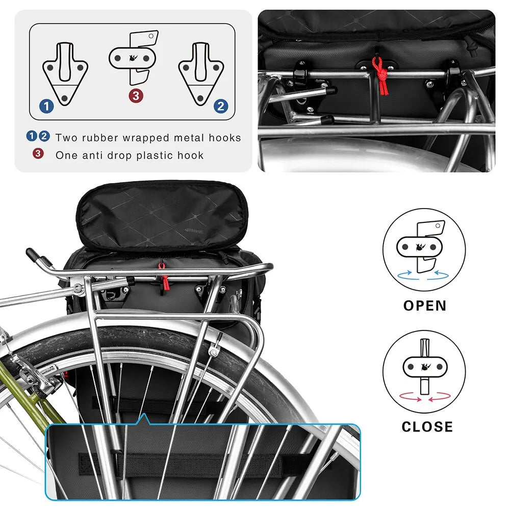 Rhinowalk 20L Bike Pannier Bag — Waterproof Rear Rack Bicycle Shoulder Backpack, Travel & Cycling Accessories