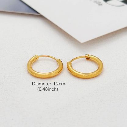 Gold-Plated Large Round Hoop Earrings — Smooth Stainless Steel Circles for Women, Multiple Sizes 12–60mm, Jewelry Gift