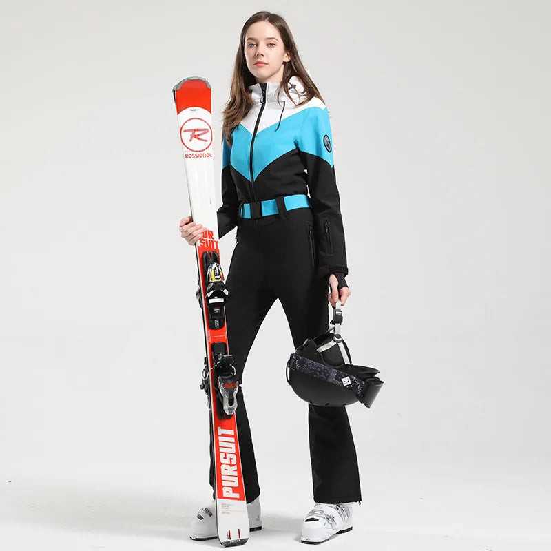 Gsou Women’s Winter Snow Jumpsuit – One-Piece Ski Suit, Thermal Waterproof & Windproof Outdoor Sportswear for Snowboarding