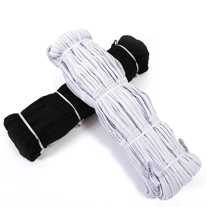 White/Black Flat Elastic Bands - Rubber Band Cloth Garment Tape for DIY Sewing, Stretch Rope Sizes 3/4/5/6/8/10MM