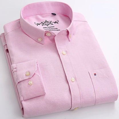 Men’s Cotton Oxford Shirt - Smart Casual Long Sleeve Plaid Print Dress Shirt, Regular Fit up to 6XL