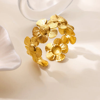 Punk Sunflower Fish Gold Stainless Steel Bracelet – Trendy Women’s Bangle Wedding Couple Jewelry