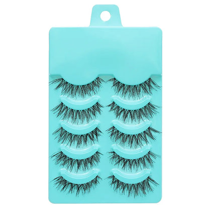 5 Pairs Manga Style Cosplay False Eyelashes – Soft Natural Short Mink Strip Lashes with Clear Band