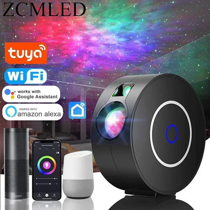 Tuya WiFi Smart Aurora Galaxy Starry Sky Projector – APP & Voice Control LED Night Light, Intelligent Space Atmosphere Lamp Home Decor Gift