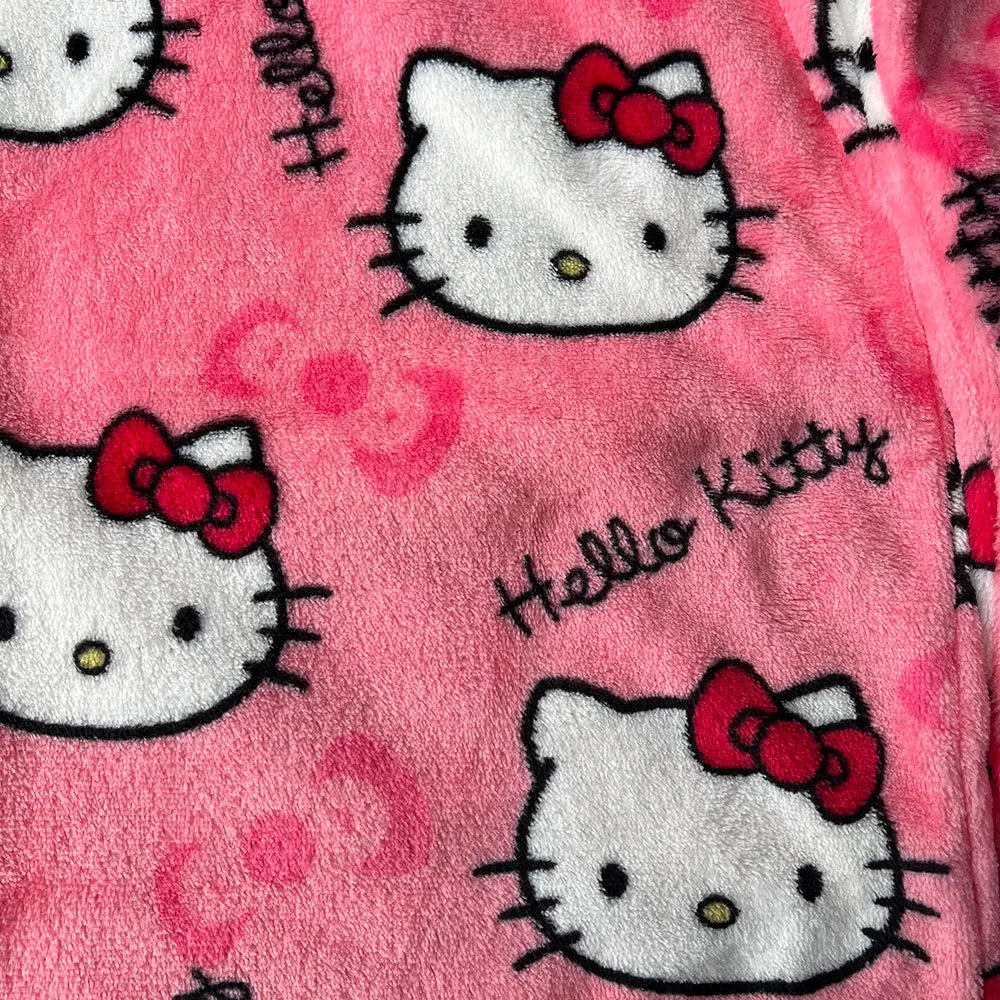 Sanrio Hello Kitty Flannel Pajamas - Women's Warm Woolen Cartoon Casual Home Pants, Black Autumn Winter Fashion Trousers