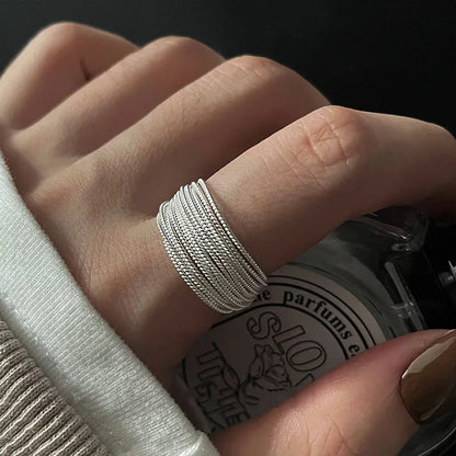 925 Sterling Silver Adjustable Ring — Unique Line Design for Women, Vintage Jewelry Gift