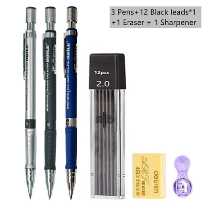 Mechanical Pencil Set 2.0mm – Automatic Pencil with 2B Black & Colored Lead Refills for Writing, Sketching, & Art Drawing