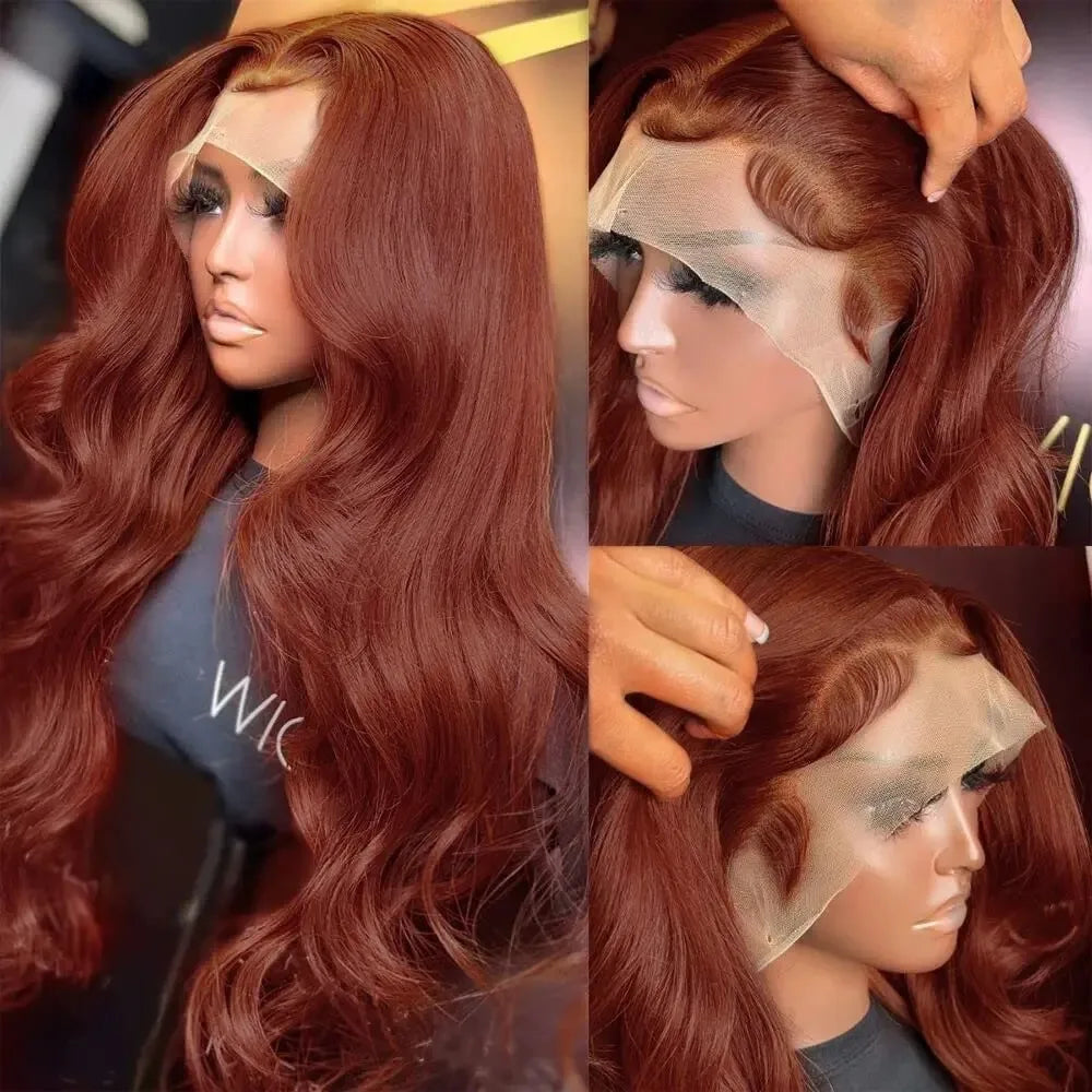 Reddish Brown 13x6 Lace Front Wig – Pre-Plucked 180% Density Body Wave, Auburn Colored Human Hair Lace Frontal Wig