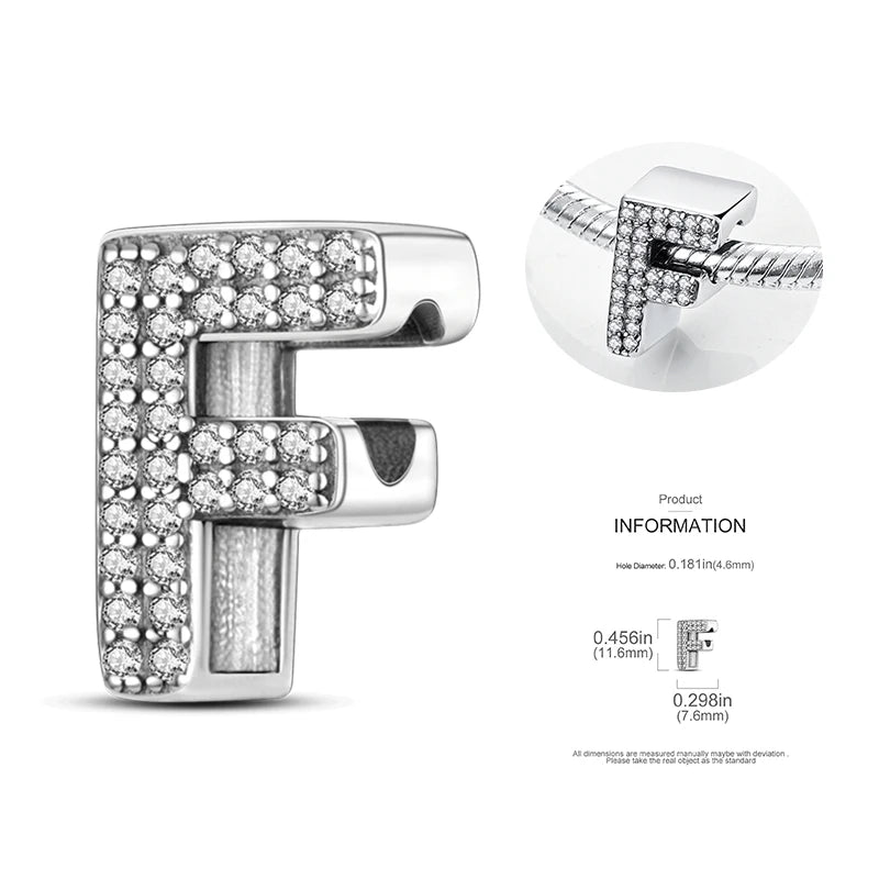 26 A-Z Alphabet Beads 925 Silver LOVE Letter Charms for 3mm Bracelets - CZ Zircon DIY Jewelry Gift